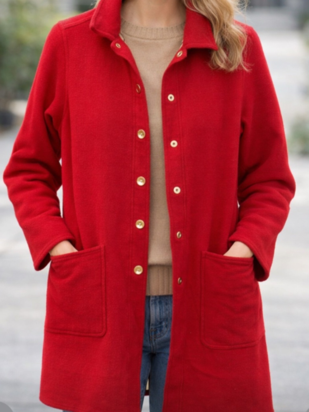 Classic Vintage Red Wool-Blend Coat